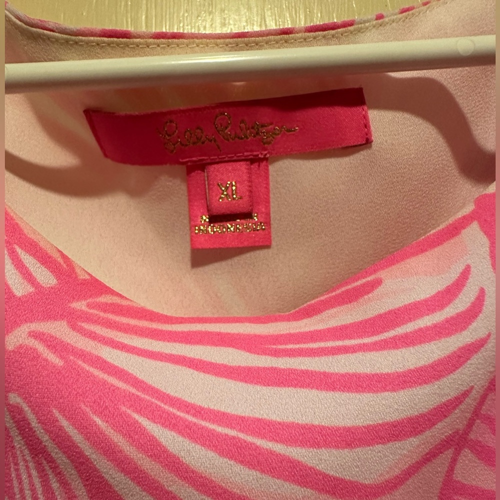 Lilly Pulitzer Pink Patterned Blouse with Ruffle Sleeves - Picture 5 of 10